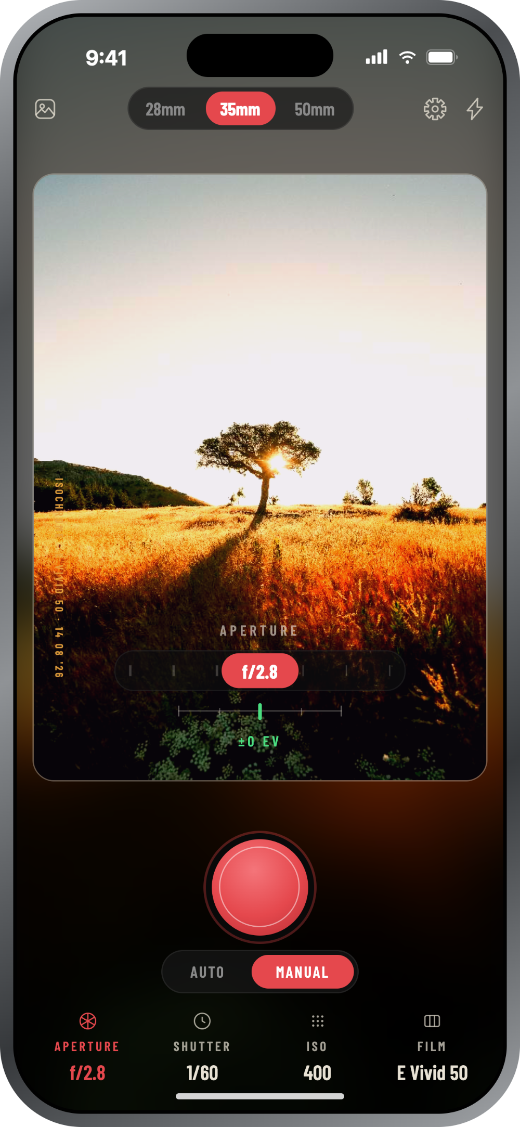 Isochrome auto and manual exposure, device mockup