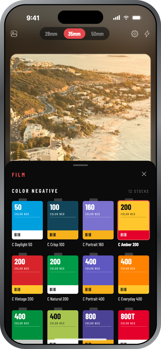 Isochrome film picker, device mockup