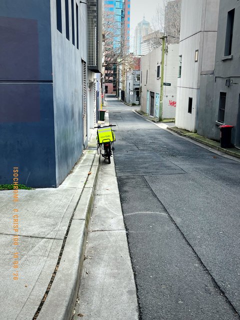A back lane in the city, mid-morning. Made with Isochrome, C Crisp 100.